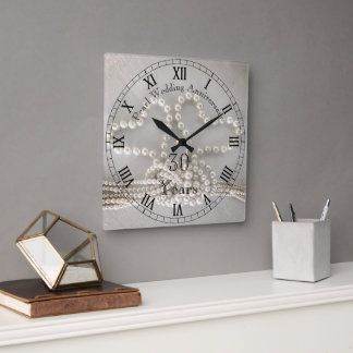 Carrée Horloge élégante du 30e anniversaire de mariage pe