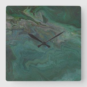 Carrée Horloge en marbre vert abstrait Jade 1