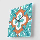 Carrée Horloge en mosaïque Talavera - Orange & Turquoise (Angle)