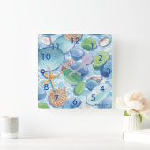 Carrée Horloge en verre de mer (Maison)