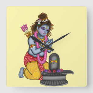 Carrée Horloge Enfant Rama adorant Shiva