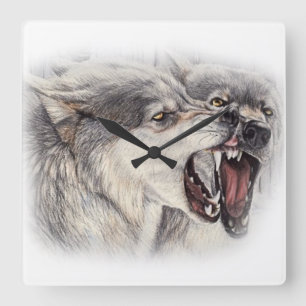 Carrée Horloge espiègle de loups