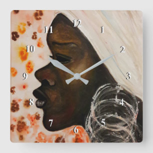 Carrée Horloge Femme Africaine