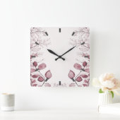 Carrée Horloge Feuille rouge moderne (Maison)