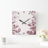 Carrée Horloge Feuille rouge moderne (Maison)