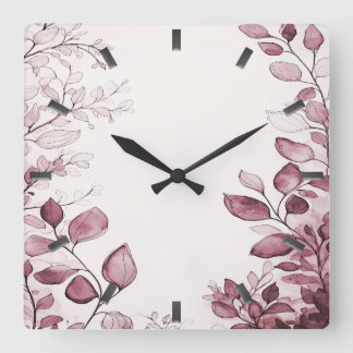 Carrée Horloge Feuille rouge moderne