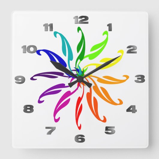 Carrée Horloge - Feuilles de roue couleur sur blanc (Recto)