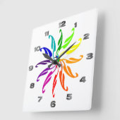 Carrée Horloge - Feuilles de roue couleur sur blanc (Angle)