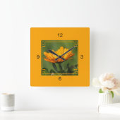 Carrée Horloge - Fleur orange dans le cadre (Maison)