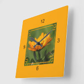 Carrée Horloge - Fleur orange dans le cadre (Angle)