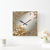 Carrée Horloge fleurie ornée d'or moderne (Maison)