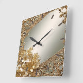 Carrée Horloge fleurie ornée d'or moderne (Angle)
