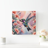 Carrée horloge florale à colibri (Maison)