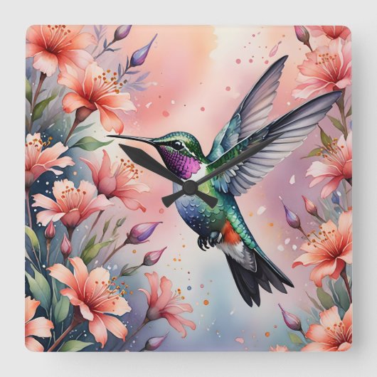 Carrée horloge florale à colibri (Recto)