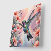 Carrée horloge florale à colibri (Angle)