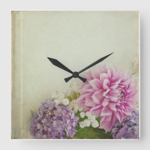 Carrée Horloge florale - rose et lavendar