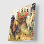 Carrée Horloge française d'impression de poule de coq de (Angle)