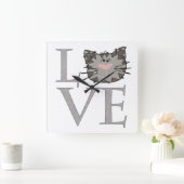 Carrée Horloge frontale de chat gris (Maison)