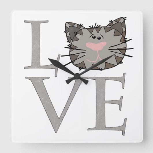 Carrée Horloge frontale de chat gris (Recto)