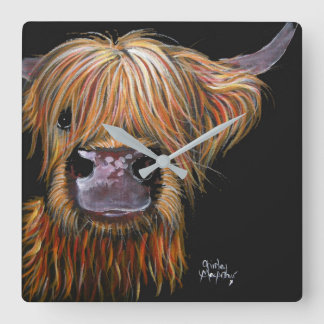 Carrée Horloge "Henry" de la vache Highland par Shirley M