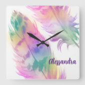 Carrée Horloge Hipster Rainbow Feathers (Recto)