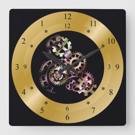 Carrée Horloge horaire ~ Steampunk ~ Gears ~ (Recto)