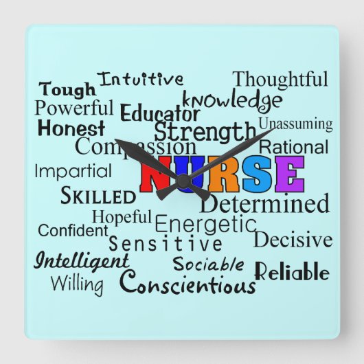 Carrée Horloge infirmière "Mots à décrire" (Recto)