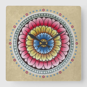 Carrée Horloge Lotus Mandala