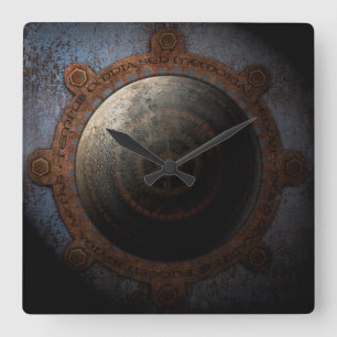 Carrée Horloge Lunaire Steampunk en Métal à Engrenages