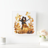 Carrée Horloge Mariage Rustique d'automne (Maison)