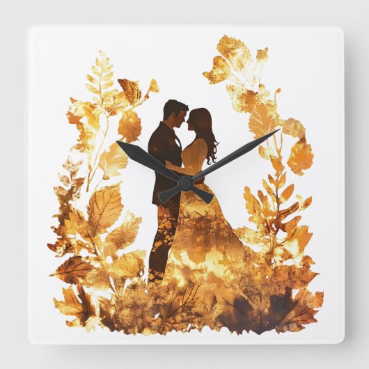 Carrée Horloge Mariage Rustique d'automne (Recto)