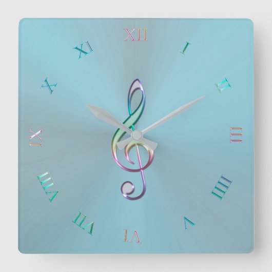 Carrée Horloge Metallic Pastel Musique Clé (Recto)