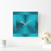 Carrée Horloge métallique bleu turquoise (Maison)