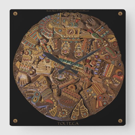 Carrée Horloge mexicaine aztèque en pierre découpée maya (Recto)