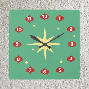 Carrée Horloge moderne de Noël de la moitié du siècle
