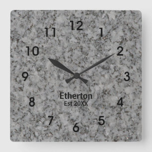 Carrée Horloge Motif acrylique de style granit gris