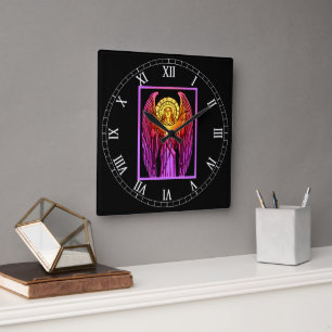 Carrée Horloge Mur Acrylique Angel En Verre Tiré