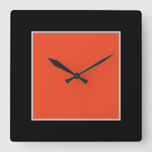 Carrée Horloge Mur Acrylique Noire/Orange