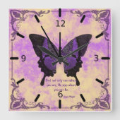 Carrée Horloge Mur Acrylique Papillon Pourpre/Noir Dit (Recto)