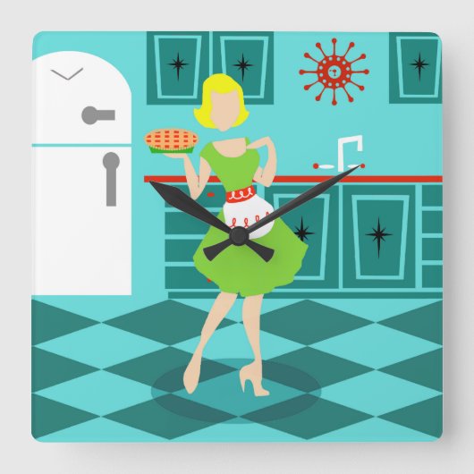 Carrée Horloge Mur Acrylique Rétro Cuisine (Recto)