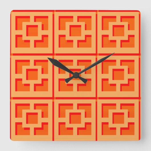 Carrée Horloge Mur Acrylique Retro Orange Trellis (Recto)