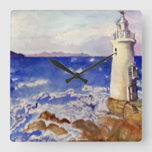 Carrée HORLOGE MUR PHare - CADEAUX DE DESIGNER DE PLAGE