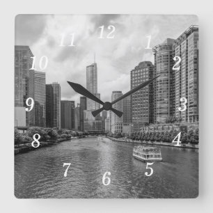 Carrée Horloge Mural En Niveaux De Gris De La Rivière Chi