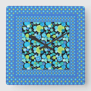 Carrée Horloge murale, Mix'n'Match : Lunes bleues, Pois