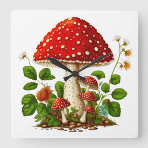 Carrée Horloge MUSHROOM MAGIQUE, Acrylique Carré de 27,3
