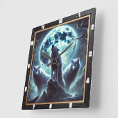 Carrée Horloge mystique du loup de lune (Angle)