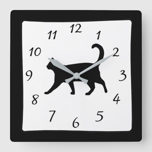 Carrée Horloge noire et blanche de chat (Recto)