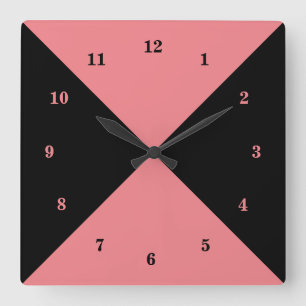 Carrée Horloge noire et rose - Couleur personnalisée