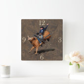 Carrée Horloge Occidentale À Thème Rodeo Cowboy Bull (Maison)