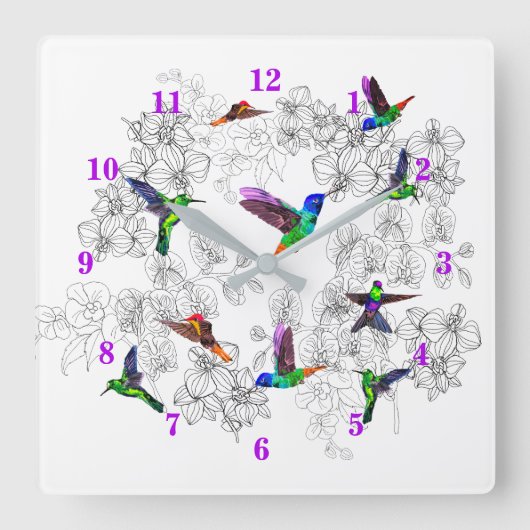 Carrée Horloge Oiseaux de Printemps - Colibris (Recto)